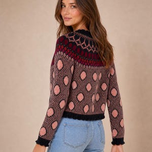Fair Isle kofta stickmönster | Färgglad prickig tröja | Stickad kofta med mönster | Vintageinspirerat stickmönster | PDF