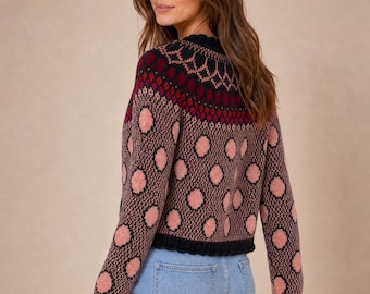 Fair Isle Cardigan Knitting Pattern | Colorwork Polka Dot Sweater | Stranded Knit Cardigan | Vintage Inspired Knitting Pattern | PDF