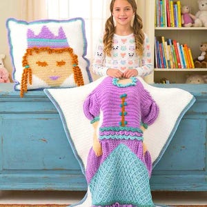 Modèle de couverture au crochet Nite Princess, ensemble couverture et oreiller pour bébé, décoration de chambre d'enfant, fil de laine peignée (PDF), cadeau au crochet facile pour enfants image 1