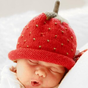 Knitted Strawberry Hat Pattern PDF – Baby & Children – Cute Fruit Hat – Instant Download
