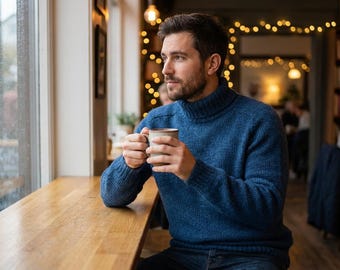 Mens Knitted Sweater Pattern Top Down, Saddle Shoulder Knit, Double Neck Jumper PDF, Seamless Sweater Pattern S-XXXL