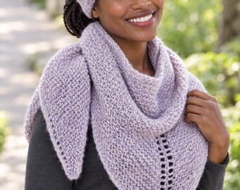 Knitted Shawl and Twisted Headband Pattern PDF, Beginner Friendly Garter Stitch Set