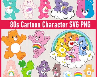 Paquete de personajes de dibujos animados de los 80 en formato SVG y PNG, imágenes prediseñadas retro (descarga digital)