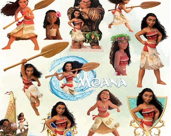 Moana Clipart Bundle | 3D Disney Princess Moana PNG | Hawaiian Digital Download | Birthday Party Decor | 3D Island Princess