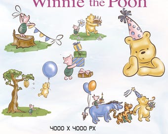 Winnie the Pooh Watercolor Clipart: PNG Digital Paper (Digital Download)