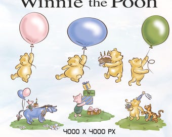 Classic Winnie the Pooh 7 Clipart: Transparent PNG Bundle, Instant Digital Download
