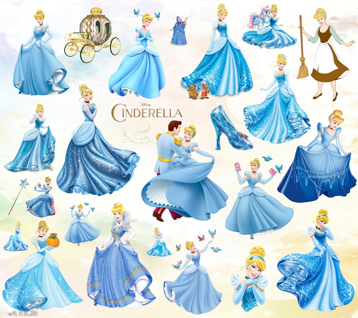 cinderella-cartoon-clipart-bundle-33-png-images-digital-download-etsy