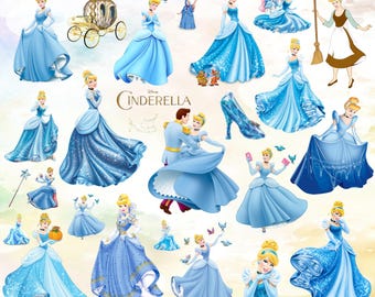 Cinderella Cartoon Clipart Bundle: 33 PNG Images (Digital Download)