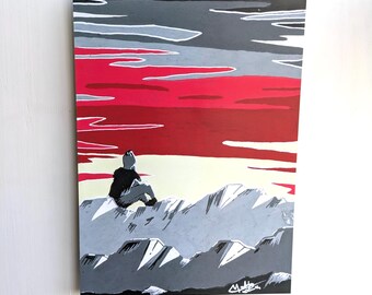 Red Sky Crag Bean A4 Art Print