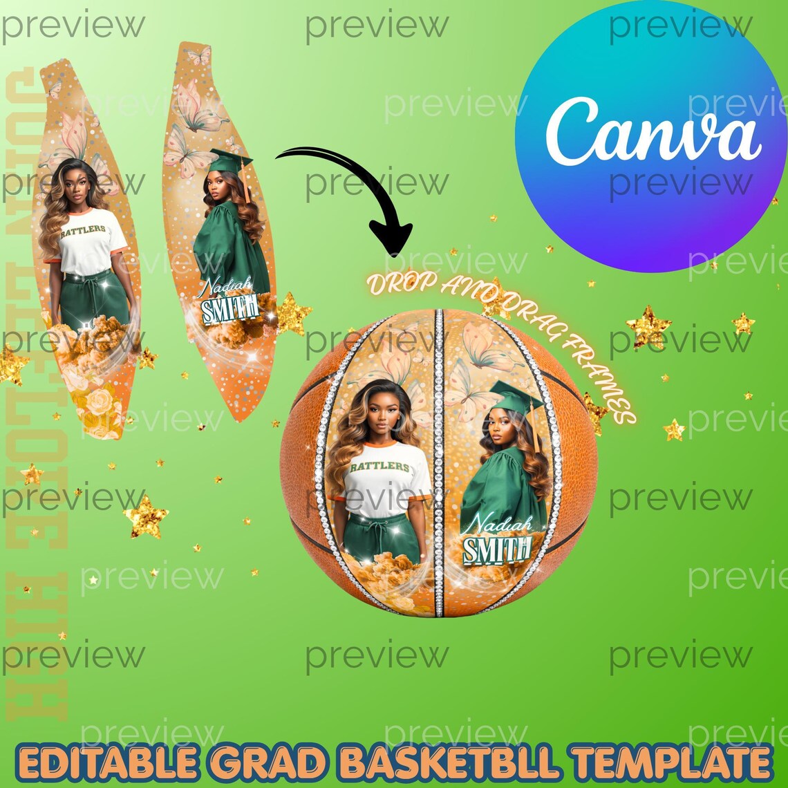 Editable 7inch Customized Graduation Basketball Template - Instant ...