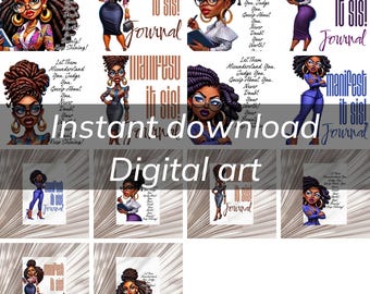 Empowering Black Woman Journal Cover Art – Motivational Digital Print
