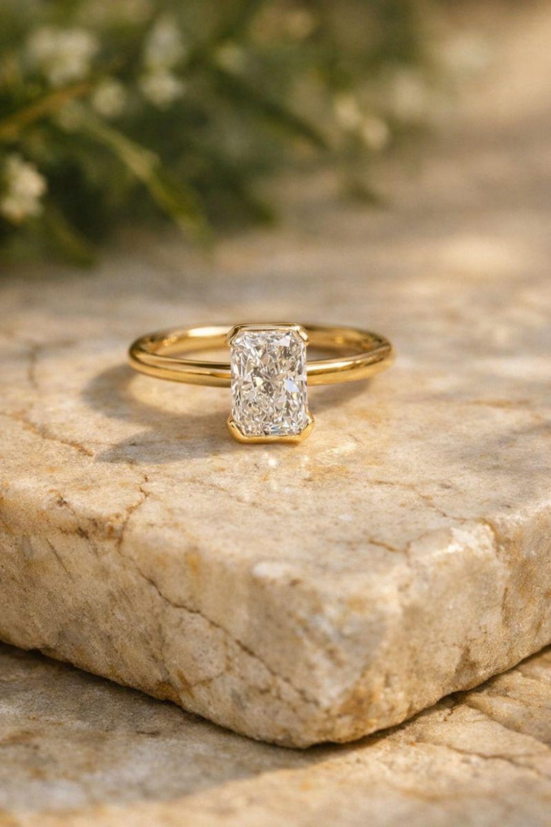 Radiant Cut Solitaire Ring • Minimal Gold Engagement Ring • Rectangular ...