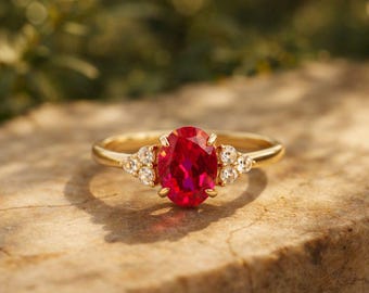 Oval Ruby Engagement Ring • Diamond Accents, Yellow Gold