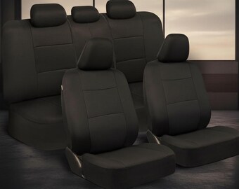 Car Seat Covers Set - Solid Black Front & Rear Split Bench for Cars, Trucks, Vans, SUVs - Airbag Compatible, Easy Install, Durable Fabric