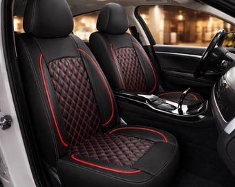 Housses de siège auto en cuir imperméables et respirantes - Ajustement universel pour voitures, SUV, camionnettes, camions - Sièges avant noirs et rouges, cuir Napa (N3)