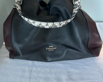 Coach Edie 31 Colorblock Shoulder Bag Black Burgundy Snake Embossed Strap