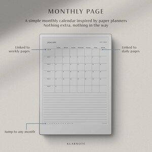 2027 monthly calendar planner for reMarkable Paper Pro, minimalist hyperlinked planner template