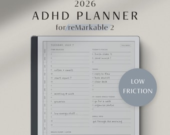 reMarkable 2 ADHD Planner, 2026 Daily & Weekly Planner with Monthly Calendar, Neurodivergent Friendly Template
