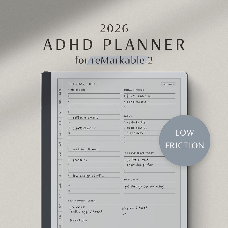 Remarkable 2 ADHD Planner, 2026 Daily & Weekly Planner With Monthly ...