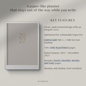 hyperlinked 2027 planner for reMarkable Paper Pro with daily, weekly, and monthly navigation