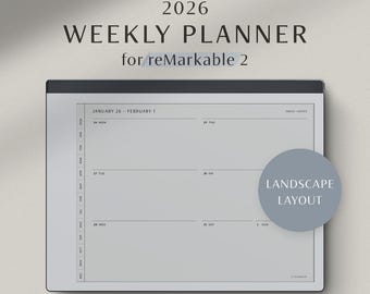 reMarkable 2 Weekly Planner, 2026 Calendar Template, Simple Hyperlinked Planner