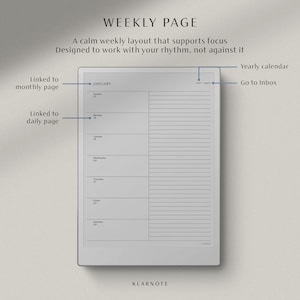 weekly planner template for reMarkable Paper Pro, 2027 hyperlinked minimalist digital planner