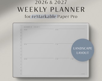 reMarkable Paper Pro Weekly Planner, 2026 2027 Calendar Template, Simple Hyperlinked Planner