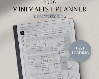 reMarkable 2 2026 Planner, Digital Daily & Weekly Planner with Monthly Calendar, Minimalist Hyperlinked Template