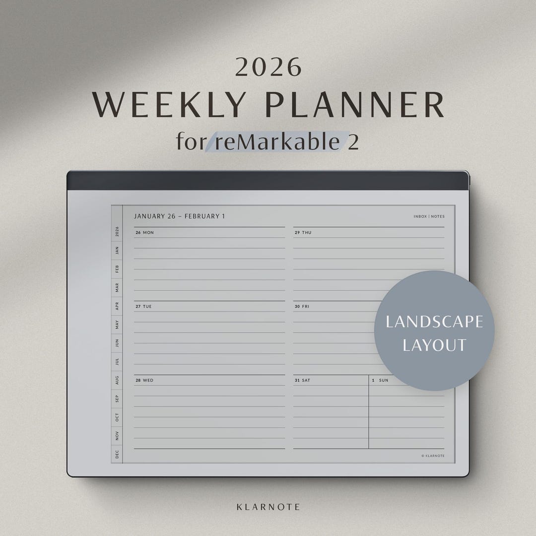Remarkable 2 Weekly Planner 2026, Landscape (horizontal) Minimalist ...