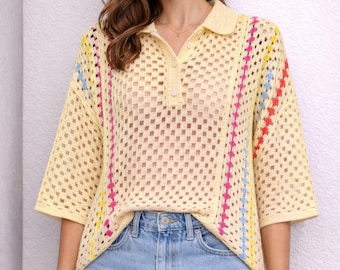 Italian Crochet Knit Lightweight Summer Top|Ladies Oversize Blouse