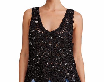 Sparkling Cotton Crochet Lace Tank Top