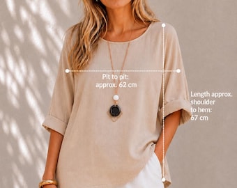 Oversized Italian Cotton Tunic Top with Necklace, Boho Summer Blouse, Relaxed Lagenlook Fit, One Size UK 8-16