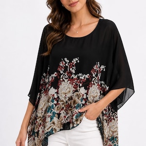 Blusa de seda, top estilo bohemio con mangas murciélago, kimono ligero para la playa.