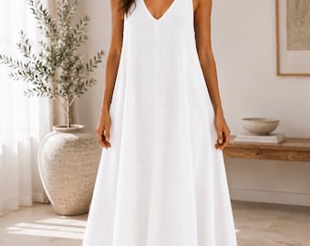 Oversized Lagenlook Beach Dress | 100% Cotton Made in Italy | Sleeveless Flowing Maxi Dress