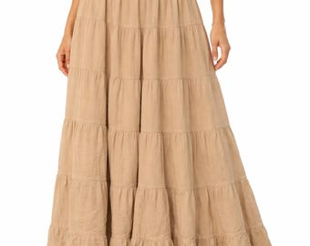 Gonna midi da donna, modello a trapezio, plissettata e a balze, abbigliamento casual, taglie UK 8–16