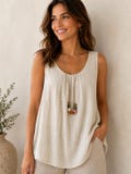 Oversized Crinkle Cotton Sleeveless Top, Italian Lagenlook Summer Tunic, Loose Fit Boho Style