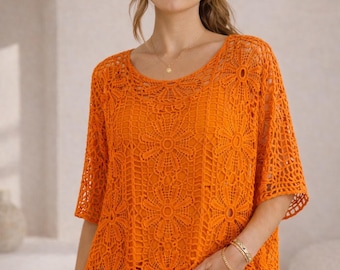 Sheer Crochet Lace Top with Tank | 2 Piece Boho Blouse Set | Lightweight Summer Layer