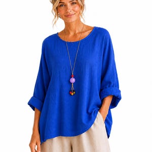 Italian Cotton Tunic Top with Necklace, Extra Oversized Lagenlook Blouse, Loose Fit Summer Top, Relaxed Ladies Tunic, One Size UK 10-18