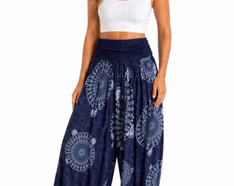 Boho Harem  Yoga Pants for Women |Mandala Print High Waist Trousers | Lightweight Viscose Summer Pants | Loose Fit UK 8–16
