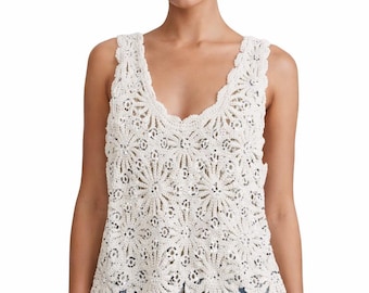 Sparkling Cotton Crochet Lace Tank Top