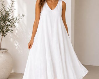 Oversized Lagenlook Beach Dress | 100% Cotton Made in Italy | Sleeveless Flowing Maxi Dress