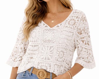 Crochet Lace Top with Cami, Sheer Boho Blouse