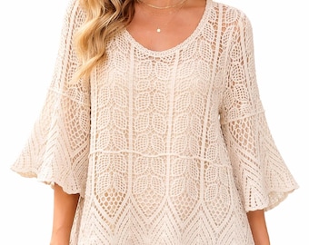 Boho Crochet Lace Tunic Top, Lightweight Summer Blouse