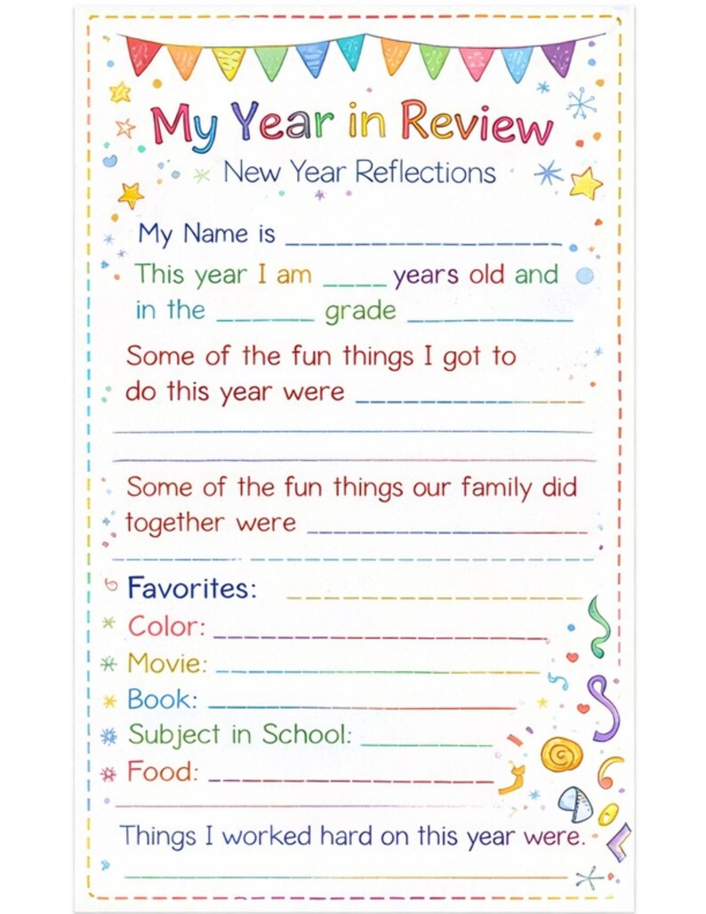 My Year in Review Worksheet for Kids | New Year Reflection Printable ...
