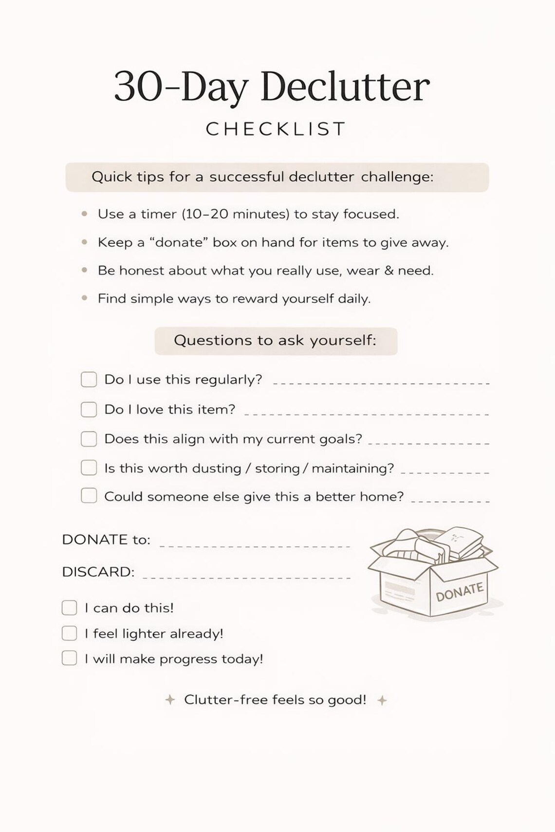 30 Day Declutter Challenge Printable | Home Organization Checklist ...