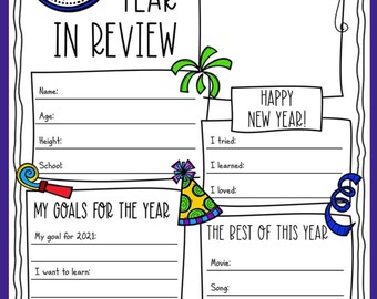 My Year in Review Printable for Kids | New Year Reflection Worksheet | Kids Goals & Memories | Classroom and Homeschool Activity