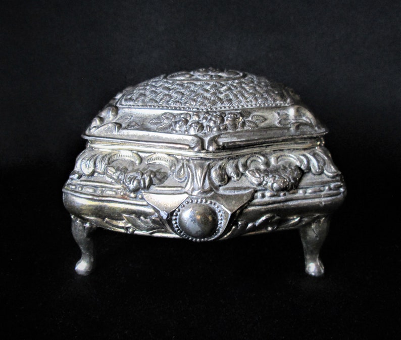 Velvet Lined Metal Footed Small Jewelry Trinket Box Vintage
