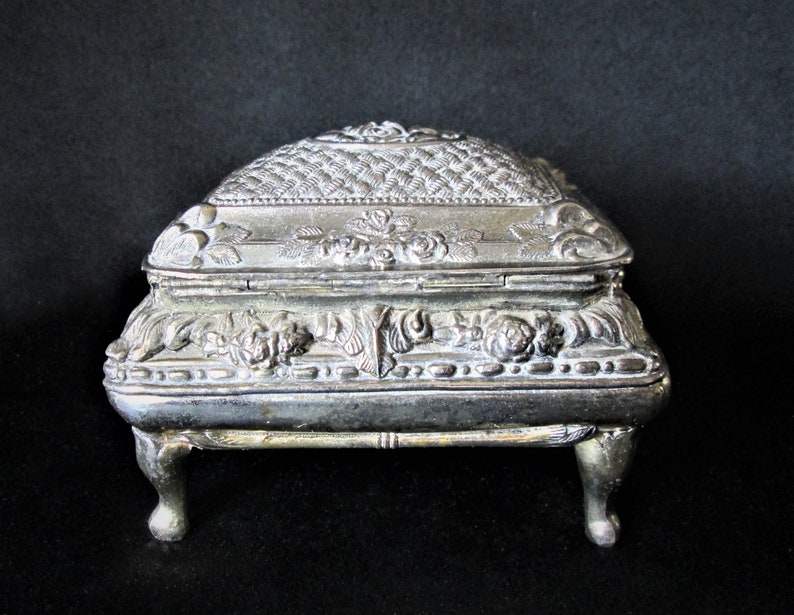 Velvet Lined Metal Footed Small Jewelry Trinket Box Vintage