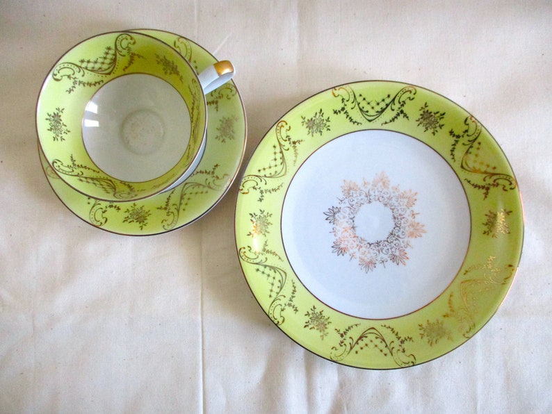 Creidlitz Yellow Tea Cup. Saucer and Plate/Bavarian China/Dessert Set/Luncheon Set/Vintage image 3