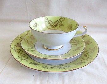 Creidlitz Yellow Tea Cup. Saucer and Plate/Bavarian China/Dessert Set/Luncheon Set/Vintage